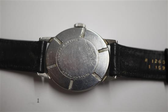 A gentlemans 1940s/1950s stainless steel Omega (non magnetic) manual wind wrist watch,